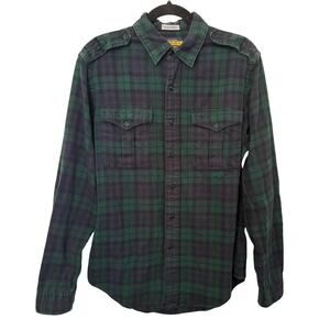 Ralph Lauren Rugby Vintage Flannel 100% Cotton Navy/Green Button Up LongSleeve-M